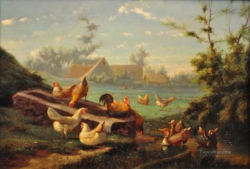 動物 Painting - 池のそばの鶏